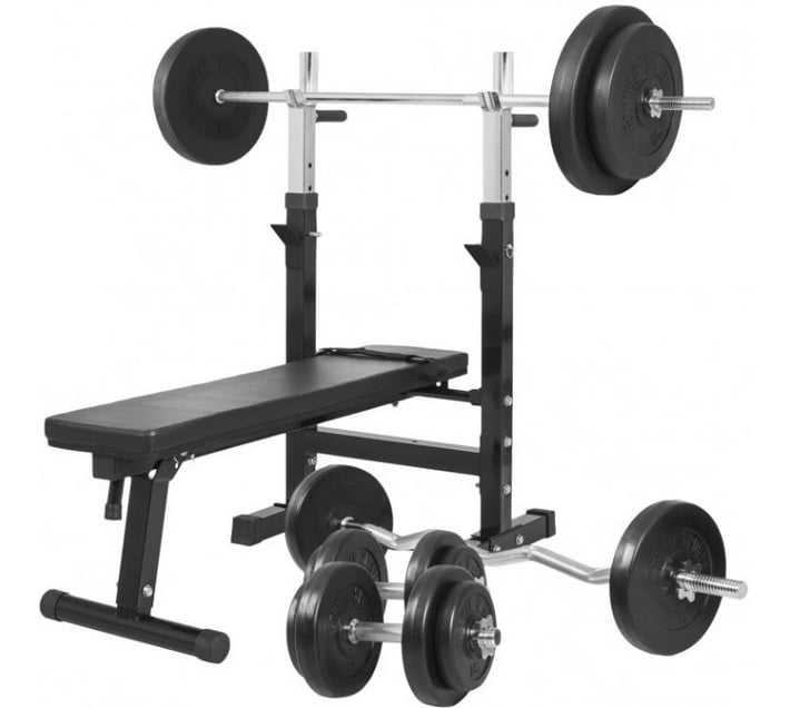 Gorilla Sports SA Weight Bench Black with 100KG Vinyl Weight and ...