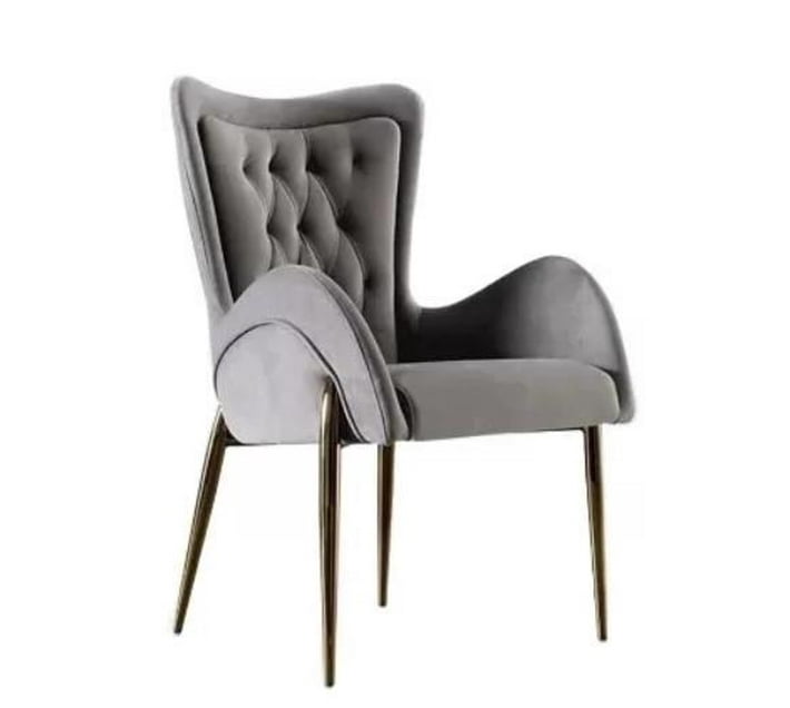 Upholstered Dining Chair Grey velvet with Golden Legs Makro