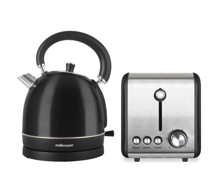 MELLERWARE PACK 2 PIECE SET STAINLESS STEEL BLACK KETTLE AND TOASTER