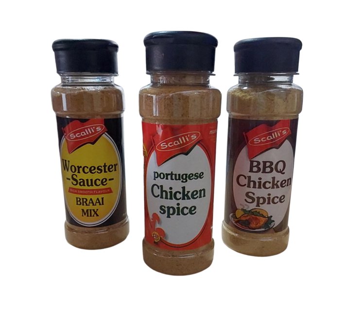 Scalli`s 200ml Worcester sauce Spice, 200ml Portugese Chicken, 200ml