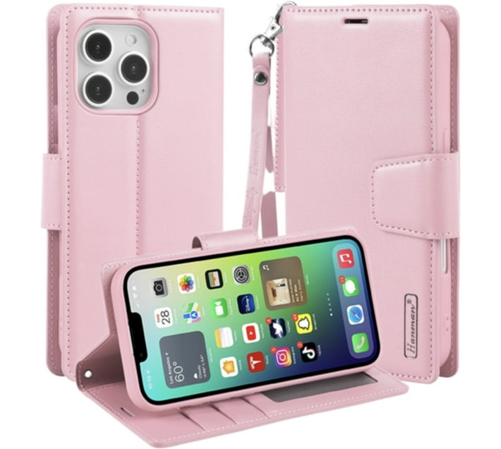 Hanman Classic Flip Leather Wallet Cover iPhone 16 Pro Flip Cover Makro