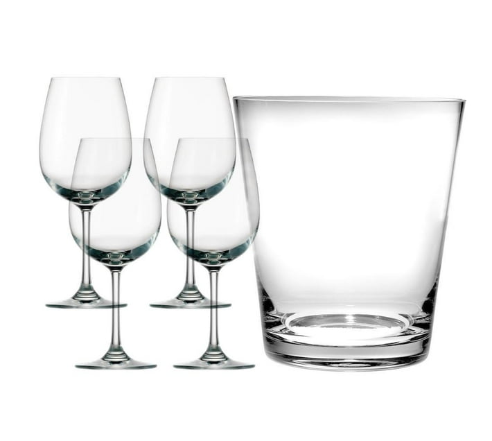 4 Wine Glasses 430ml & 1.5 Litre Glass Ice Bucket White Wine Gift Set