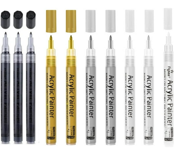 Miss Bliss Imports 10 Acrylic Permanent Marker Pens BlackWhiteSilver