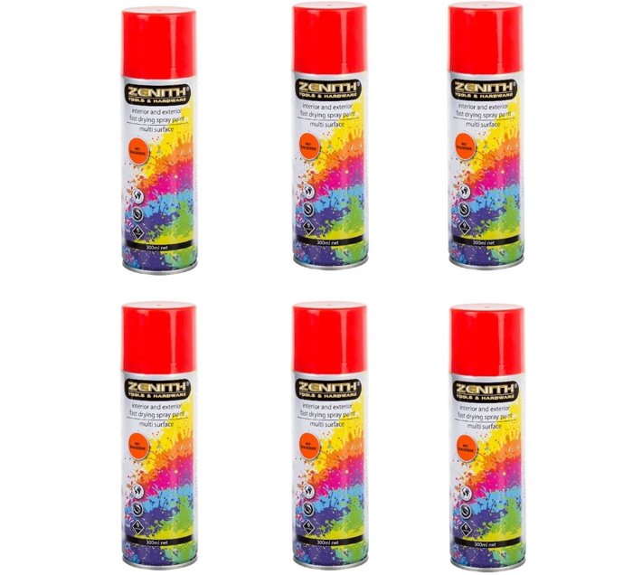 zenith Tangerine Matte Spray Paints (300 ml, Pack of 6) Makro