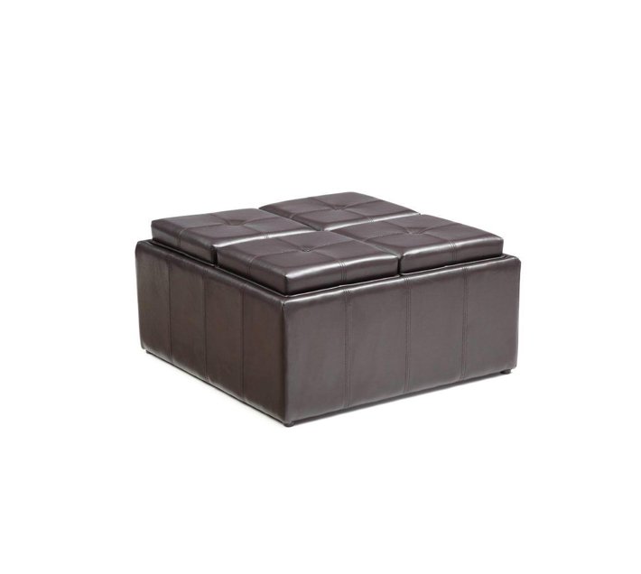 Hazlo Faux Leather Coffee Table Storage Ottoman with Flip Over Tray