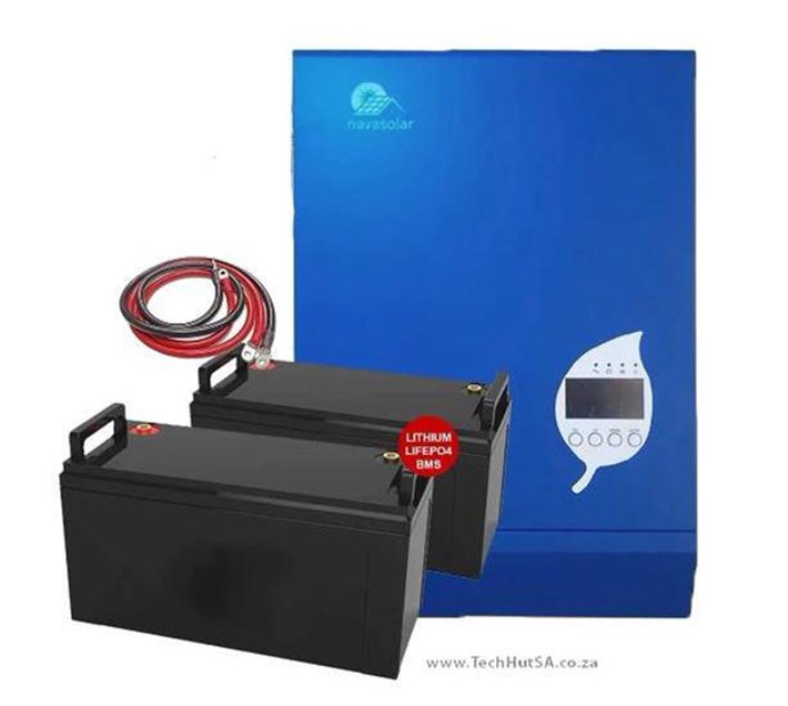 Navasolar 3kVA Inverter and 2 x 100Ah LifePO4 Lithium Batteries Kit Makro