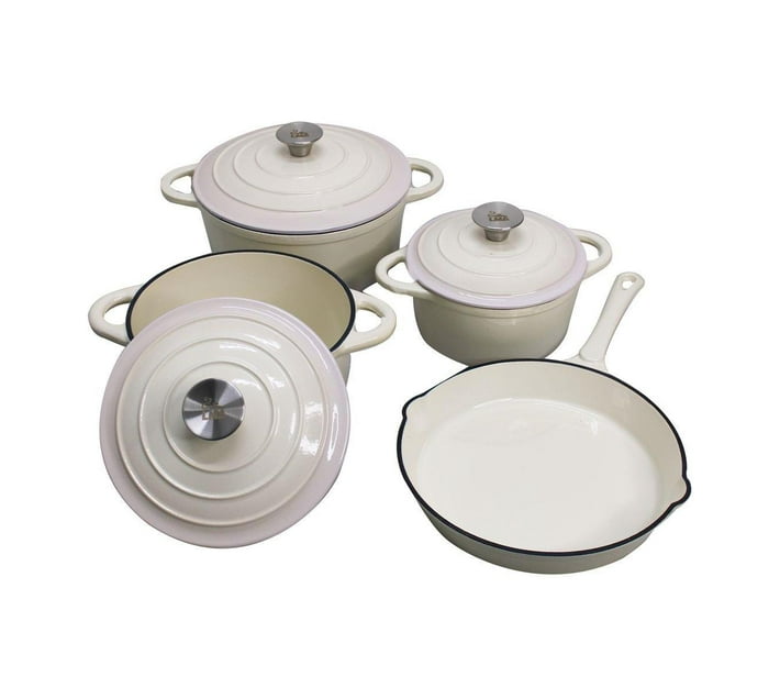 7 Piece Cast Iron Dutch Oven Cookware Set Cream Makro