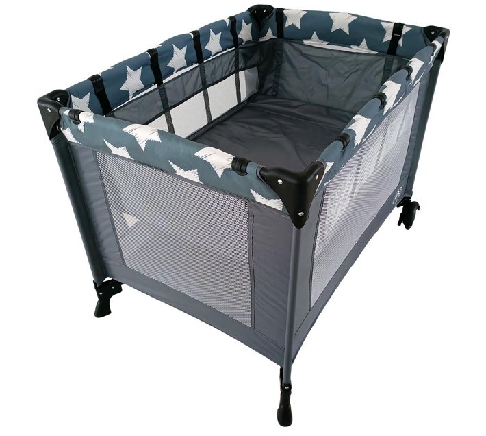 Baby Links Star Maxwell Cot with 2 Layers, AntiSlip Feet & Wheels with