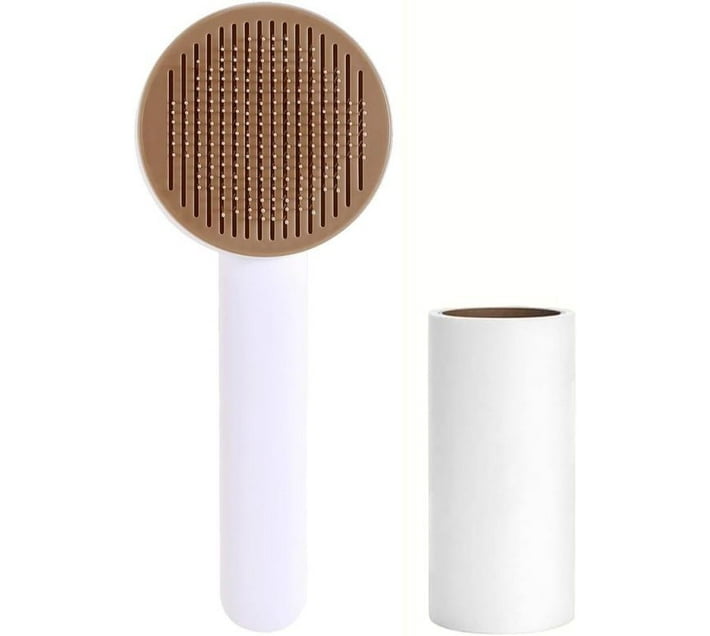 TGT 2 In 1 Pet Grooming Brush With Button 140 Curved Steel Needles For