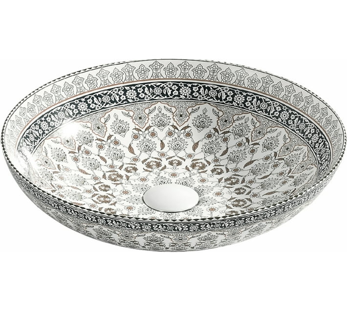 Countertop Ceramic Basin/Tabletop Azalea White & Brown Art Counter