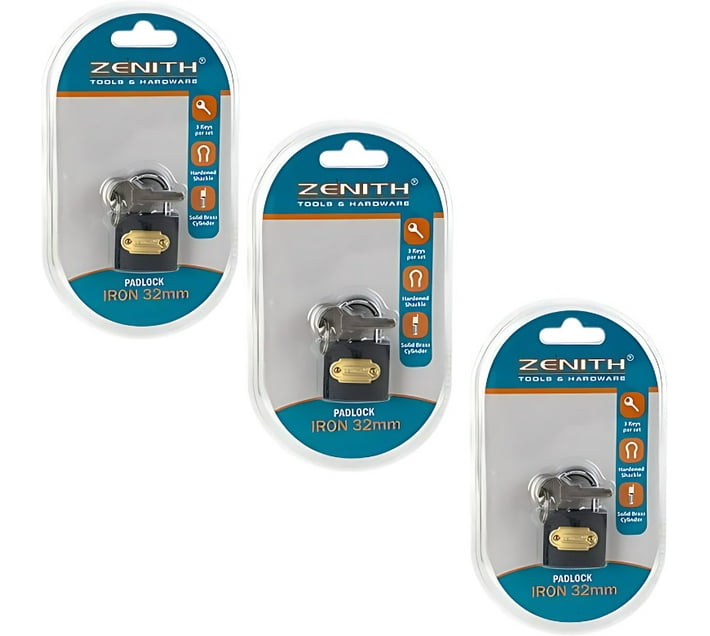 AZ Décor Padlock Zenith Iron 32Mm Carded Padlock (Grey) Makro