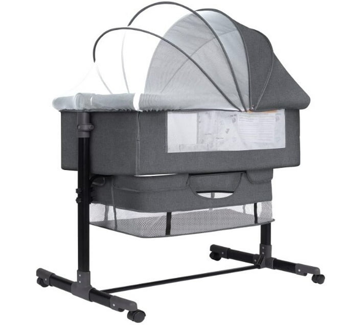 PSM 23 Trading PS Bedside Bassinet for Baby Bedside Sleeper with Wheels Adjustable Hieght with Mosquito Nets Grey Convertible Crib Multifunctional Fabric Metal Grey Makro