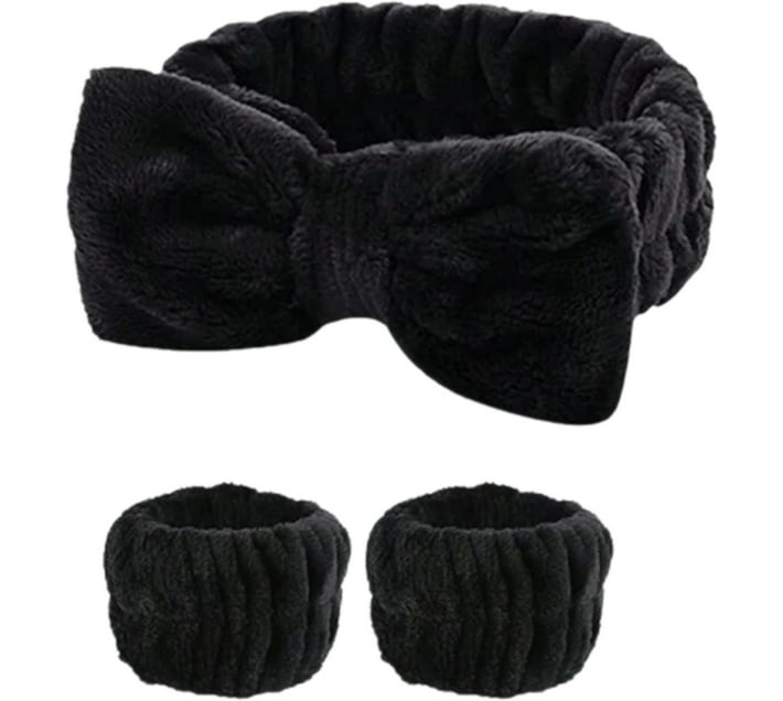 Generic 3 pieces Bow Decor Bath Headband & Wristband Set Head Band