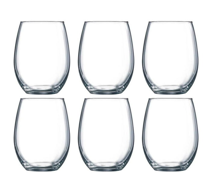Someone’s in a Makro Stemless Wine Glass Set in Clear Modern Drinking