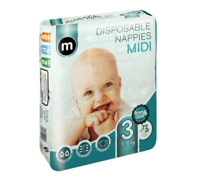 M Disposable Nappy Size 3 (2 x 72's) Makro