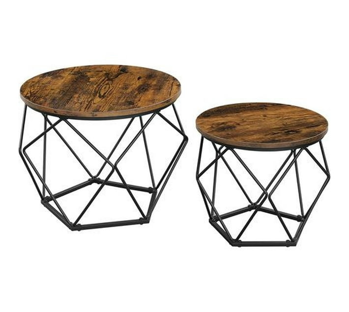 Set of 2 Side Coffee Tables Robust Steel Frame Makro