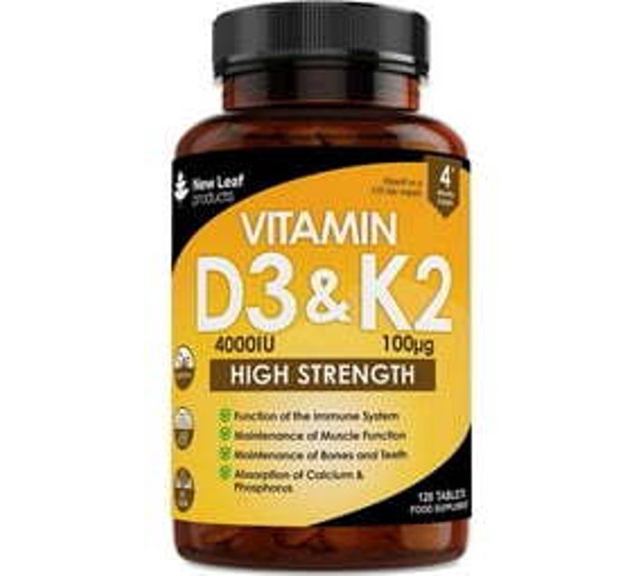 New Leaf Products Vitamin D3 & K2 Tablets High Strength (120 Capsules