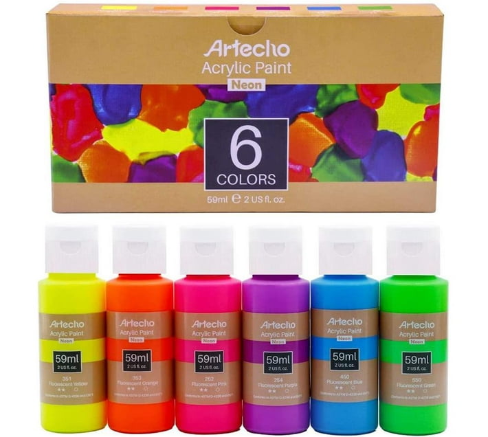 Artecho Neon Paint Set of 6 Colours, 60ml Acrylic Paint Makro