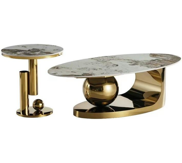 ST RP24 Glass Side Table (Finish Colour Gold, Preassembled) Makro