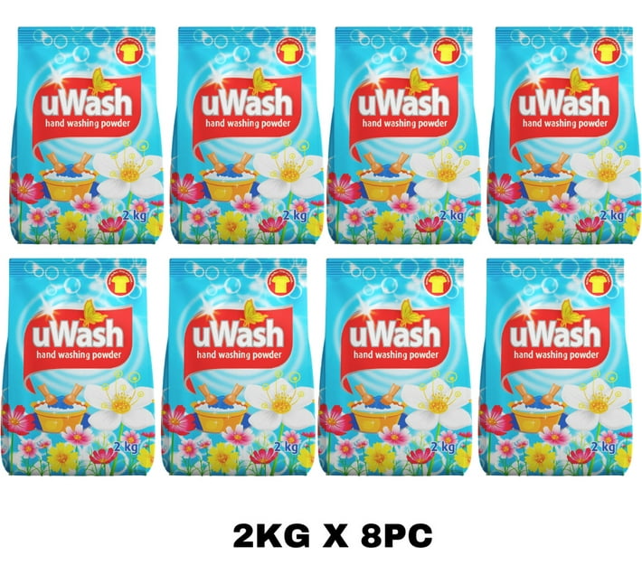 uWash Hand Washing Powder 8x2kg Detergent Powder 2 kg Makro