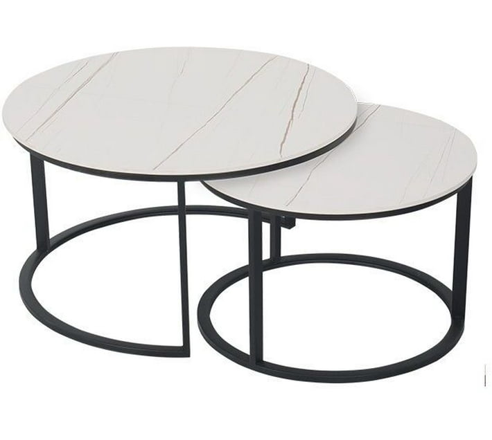 ONLINE OASIS Coffee Tables Set of 2 Rounded Faux Marble Top White
