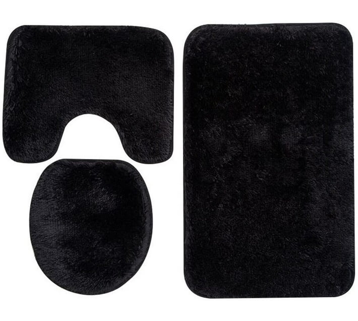 Buy SMTE 3 Piece Fluffy Toilet Seat Cover Bathroom Rug & Mats Set ...