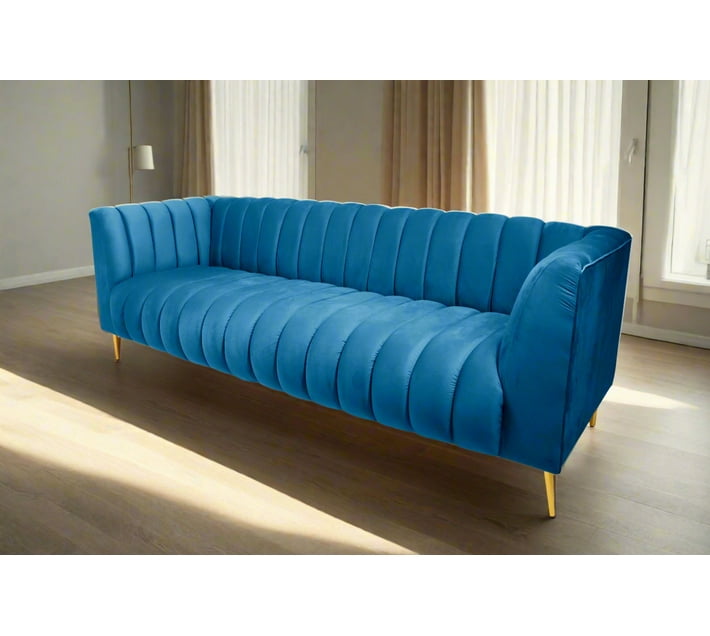 Designer Concepts Zoey 3 Seater Stripe Couch Blue Velvet 3 Seater Sofa Finish Colour Blue Pre assembled Makro