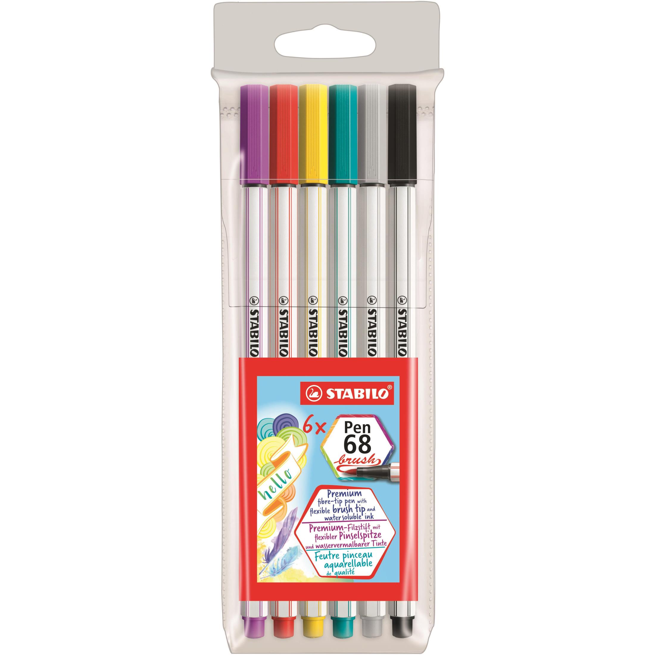 STABILO PEN 68 BRUSH TIP MARKERS ASSORTED 6PK | Makro