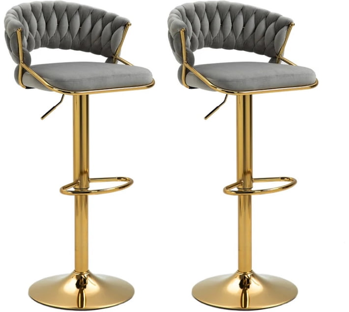 Buy KC FURN Daisy Grey Barstool Velvet Bar Stool (Finish Colour - Grey ...
