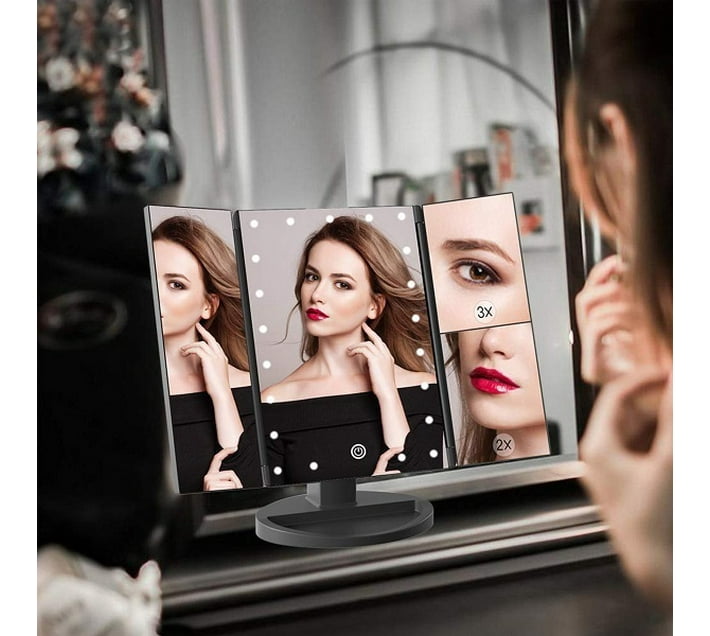 Just Simplified Desktop Mirror with LED Light + Magnifiers Lighted