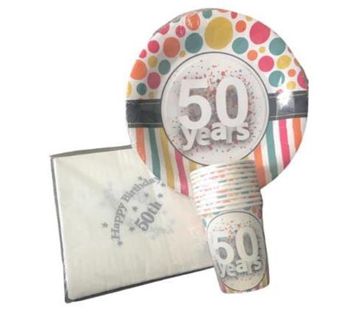 Happy 50th Birthday Themed Party Set Paper Plates, Paper Cups