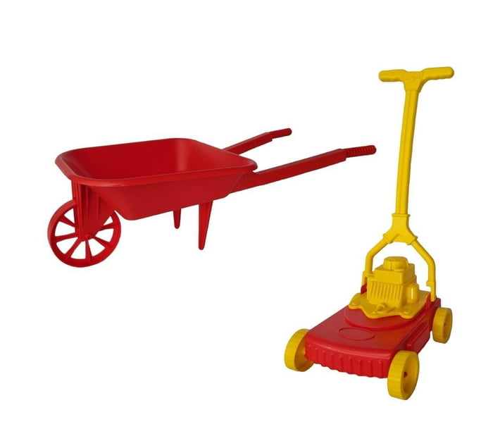 Someone’s in a Makro Lawnmower and Wheelbarrow Set for Kids Red