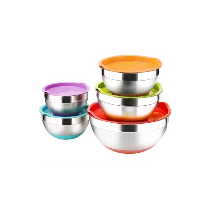 Someone’s in a Makro Set of 5 Stainless Steel Mixing Bowls Stackable Bowl with Silicone Lids Mood