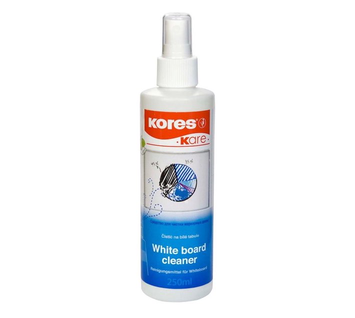 Someone’s in a Makro Kores Whiteboard cleaner 250ml. Solventbased and