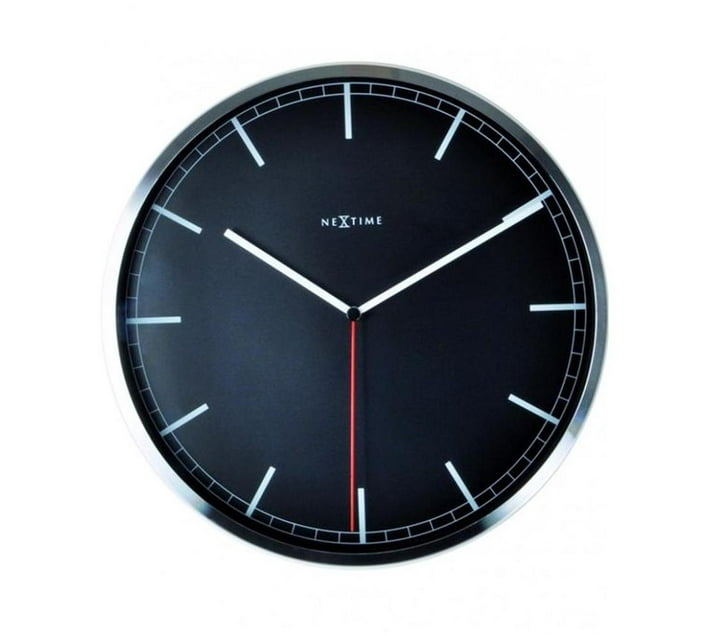 NeXtime 35cm Aluminium Company Stripe Round Wall Clock Black Makro