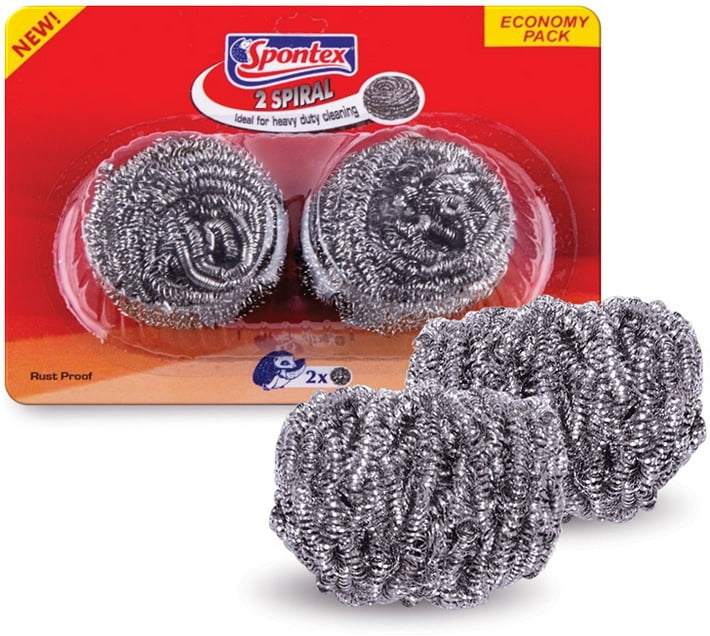 SPONTEX Spiral Scourers 2 Pack Stainless Steel Scrub (Regular, Pack of