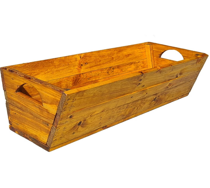 House of Hamilton Long Wooden Planter Wooden Vase (21 cm, Brown) Makro