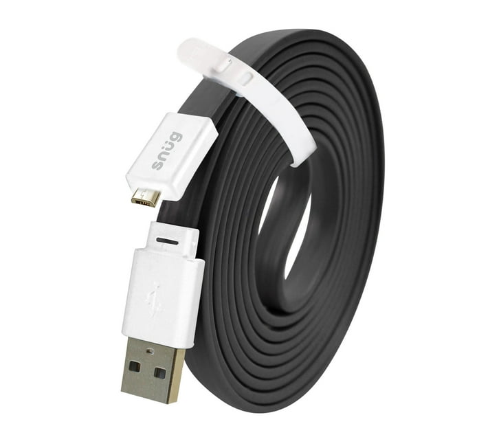 Snüg 2.0m Flat Charge and Sync Cable USB to Micro USB (Black) Makro