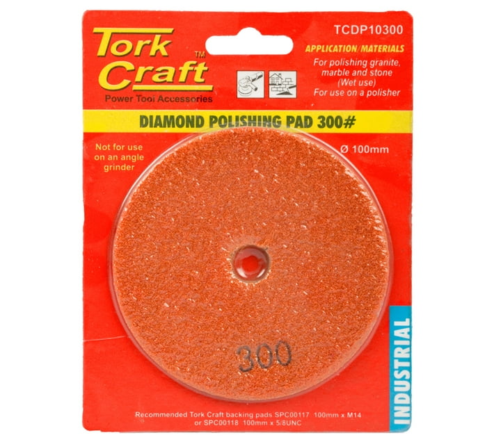 Tork Craft 100mm Diamond Wet Polishing Pad 300 Grit Orange 3 Pack