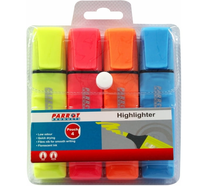 Parrot Products Highlighter Markers Pouch 4 (Yellow - Pink - Blue ...