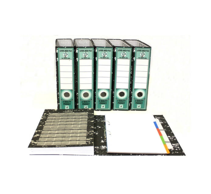 Files A4 Storage Box Value Pack with 5 Black Lever Arch Files Makro
