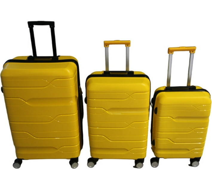 Wobuciko 3 Piece Yellow Luggage Set Check in Suitcase 4 Wheels 18 inch Yellow Makro