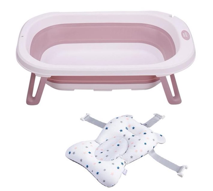 Folding Baby Bath Tub with Thermometer and Pillow Pink Makro