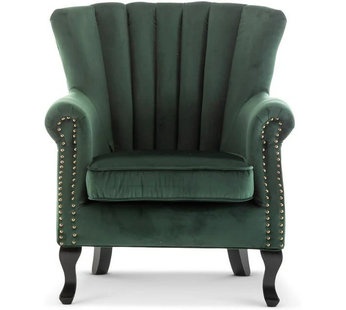 Liya Velvet Wingback Armchair Green Solid Wood Living Room Chair