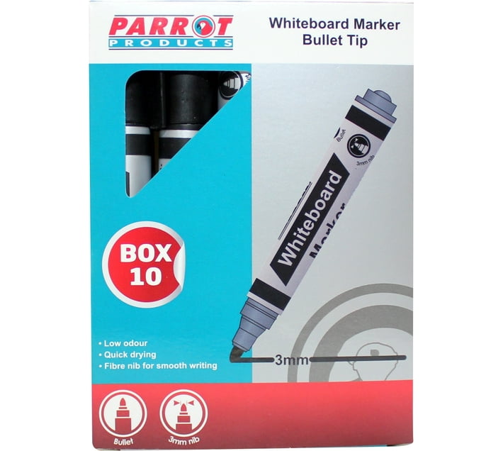Parrot Products Whiteboard Markers (10 Markers Bullet Tip Black