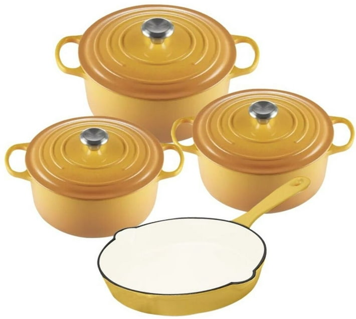 SMTE Authentic 7 Piece Cast Iron Dutch Oven Cookware Pot Set Yellow