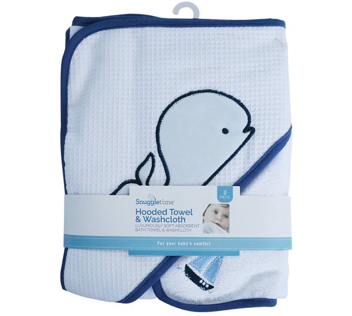 Snuggletime Nautica Blue Whale Hooded Towel with Washcloth (Blue) Makro