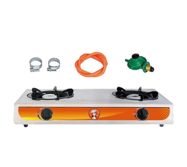 2 Plate Stainless Steel Gas Stove with Pipe and Regulator Makro