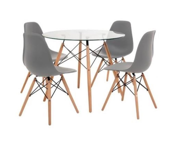 Smte-5 Piece Glass Table and Wooden Leg Chairs | Makro