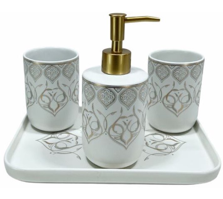 RedStar Enterprises Ceramic Toothbrush Holder (White, Gold) Makro